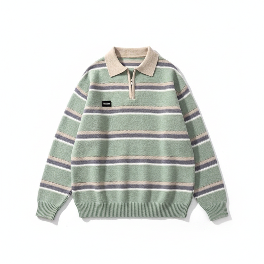 SUENTA Unisex Retro-Streifenpullover Reißverschluss Atmungsaktives Polyestergewebe