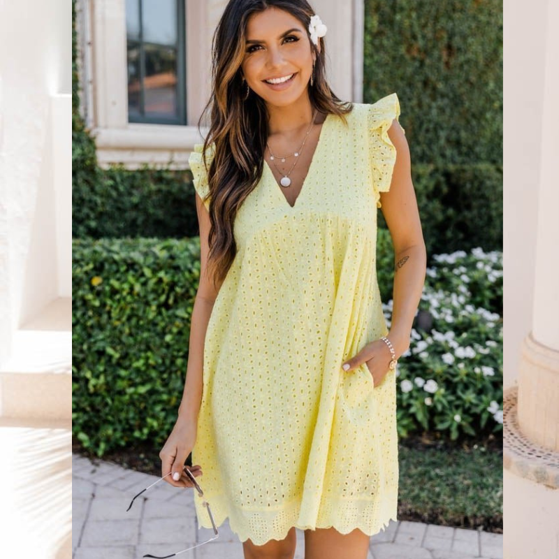 SUENTA Luma | Damen 2-in-1 Sommerkleid – Integrierte Taschen, Maximale Sommer-Bequemlichkeit & Funktionales Design Gelb