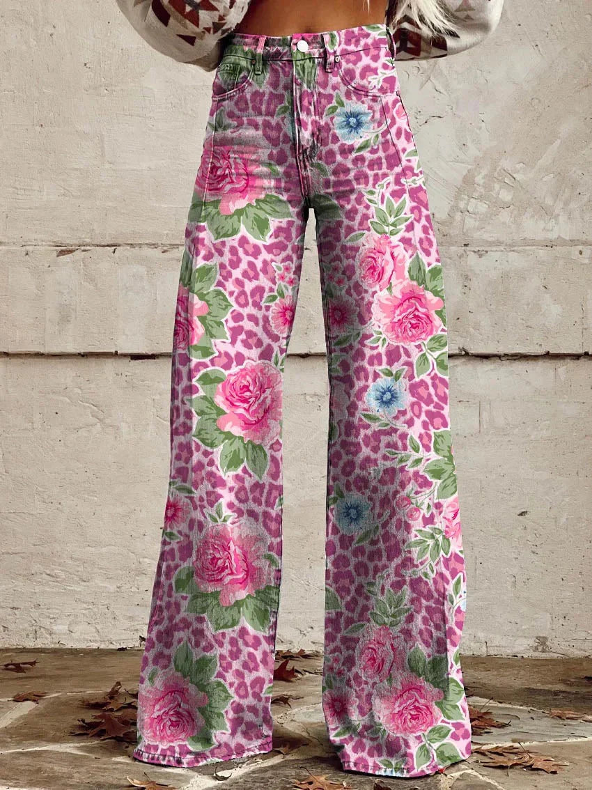 SUENTA Māya | Damen Baggy Jeans Entspannte Eleganz Komfort Sommer Rosa Blume