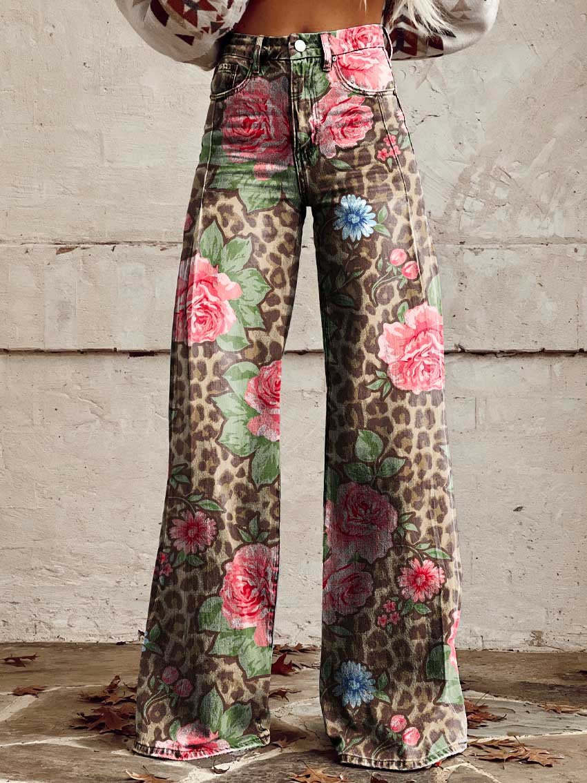 SUENTA Māya | Damen Baggy Jeans Entspannte Eleganz Komfort Sommer Rosa & Leopard
