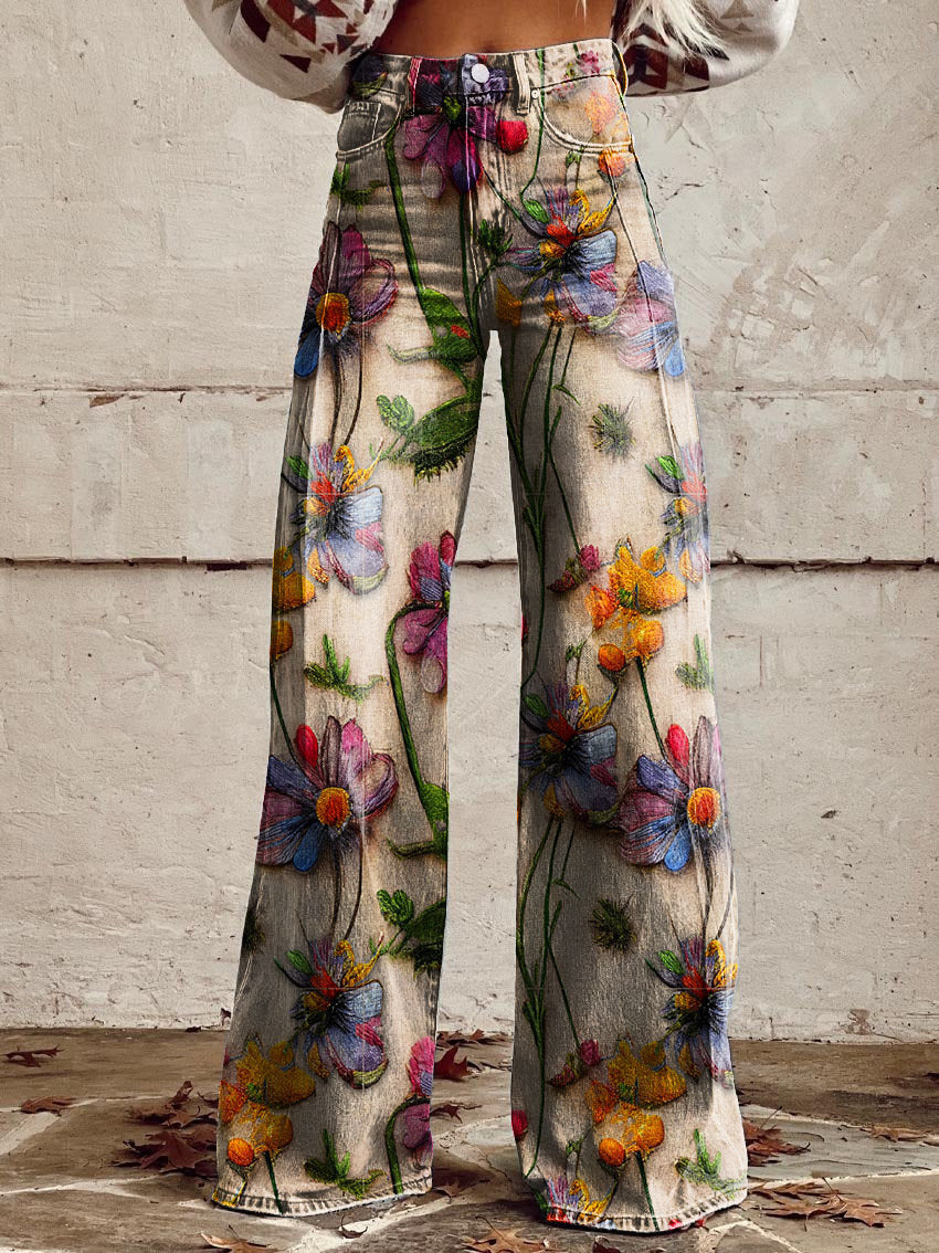 SUENTA Māya | Damen Baggy Jeans Entspannte Eleganz Komfort Sommer Blumen