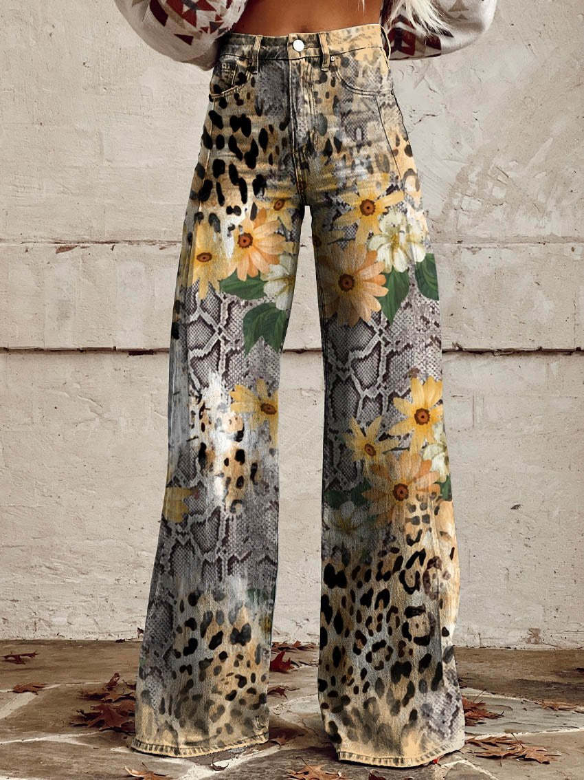 SUENTA Māya | Damen Baggy Jeans Entspannte Eleganz Komfort Sommer Leoparden