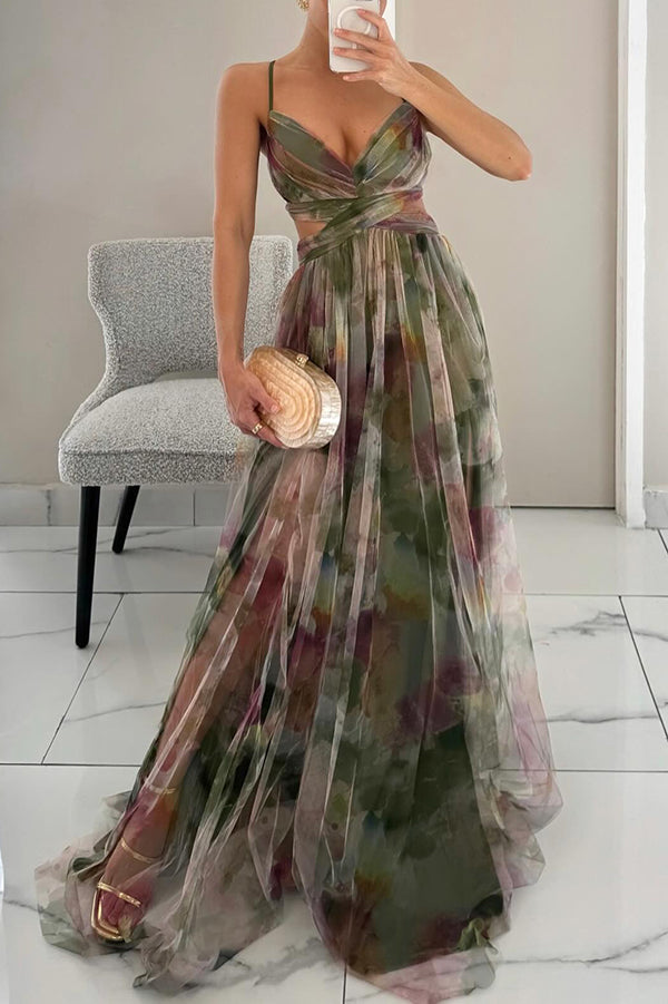 SUENTA Elira | Damen Kleid – Florale Eleganz und Sublimierte Silhouette Grün