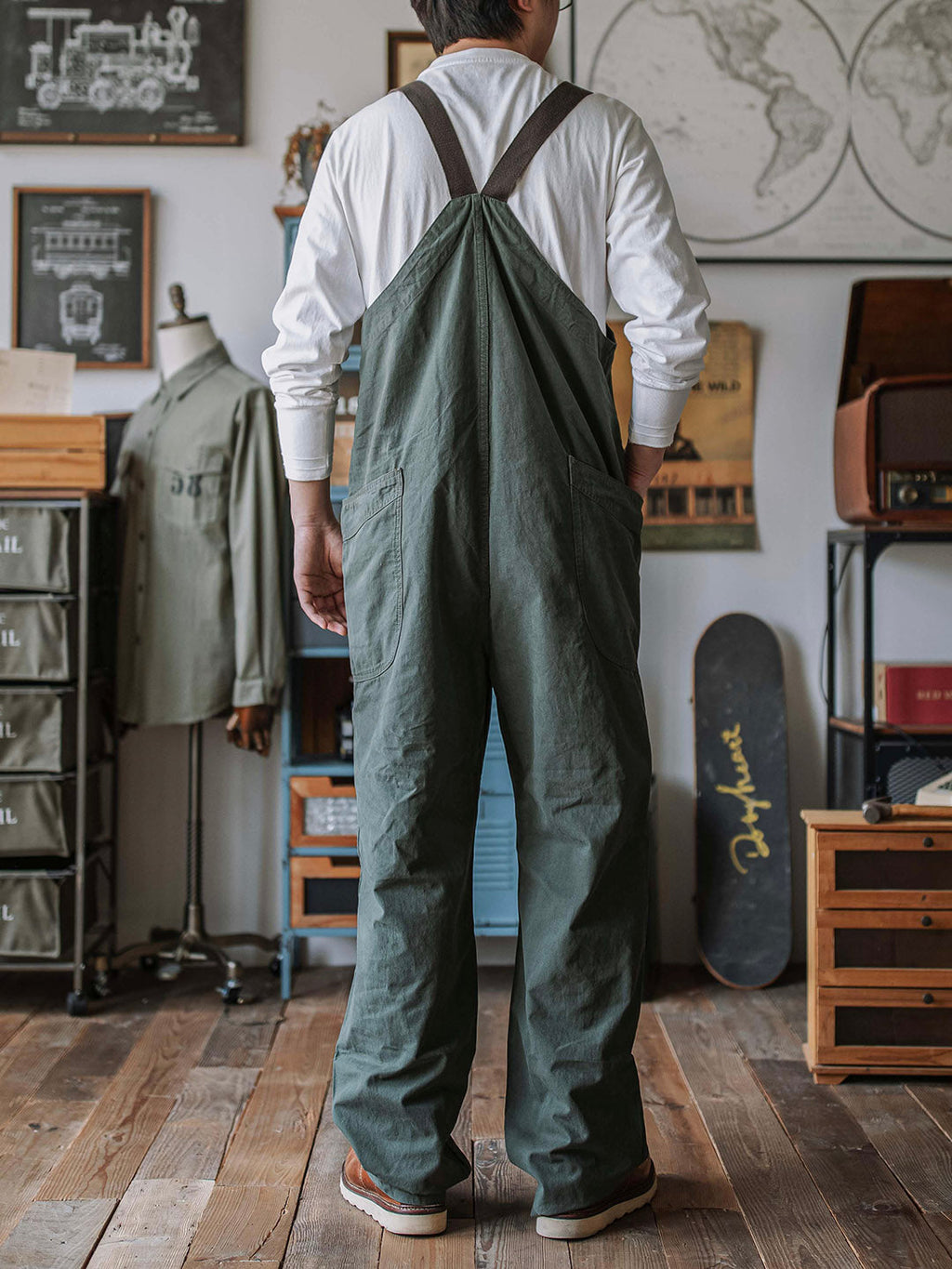 SUENTA Herren Gerundete Patch-Taschen Leichte Canvas Latzhose 8,5 Oz - Overall