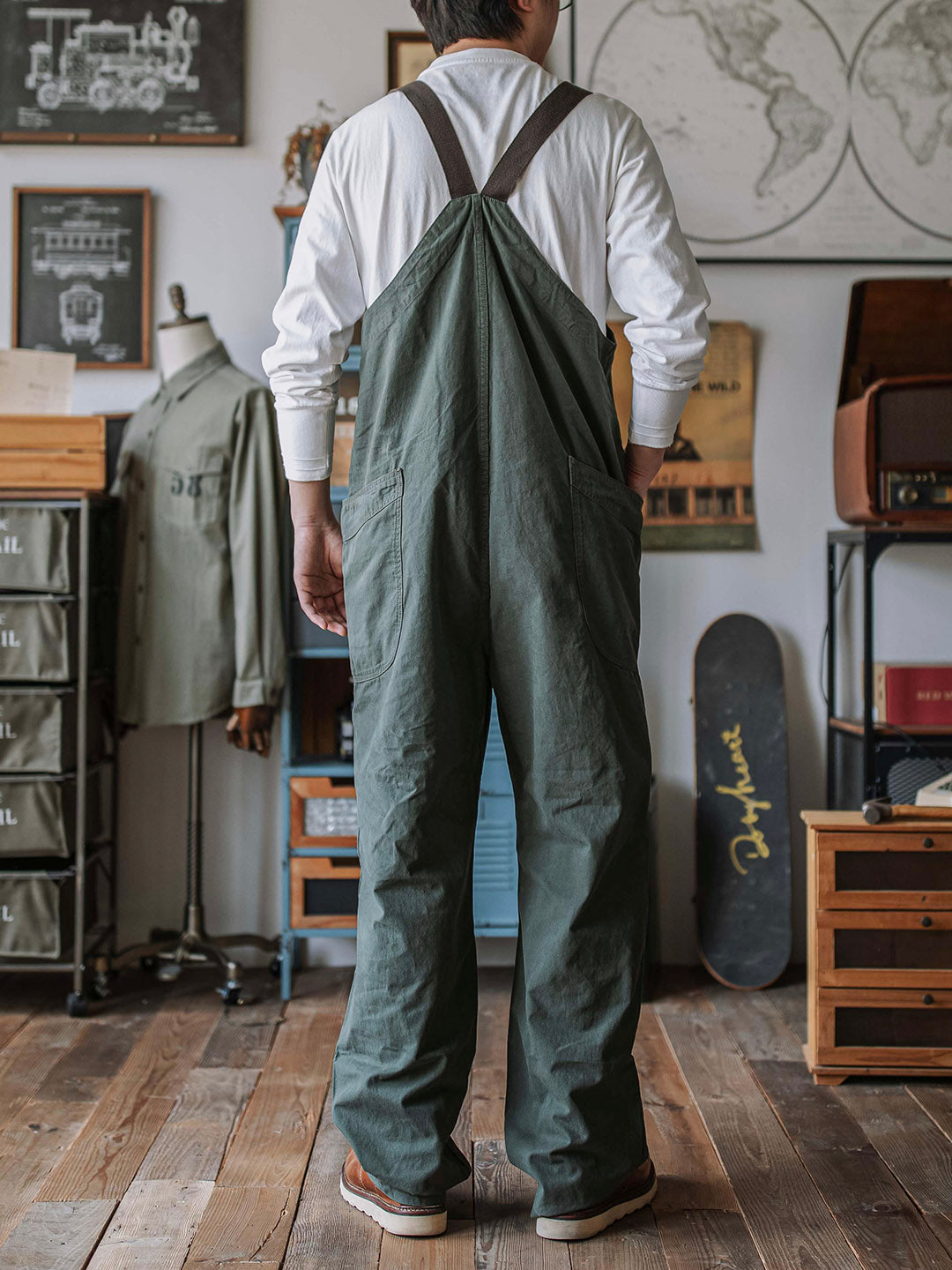 SUENTA Herren Gerundete Patch-Taschen Leichte Canvas Latzhose 8,5 Oz - Overall