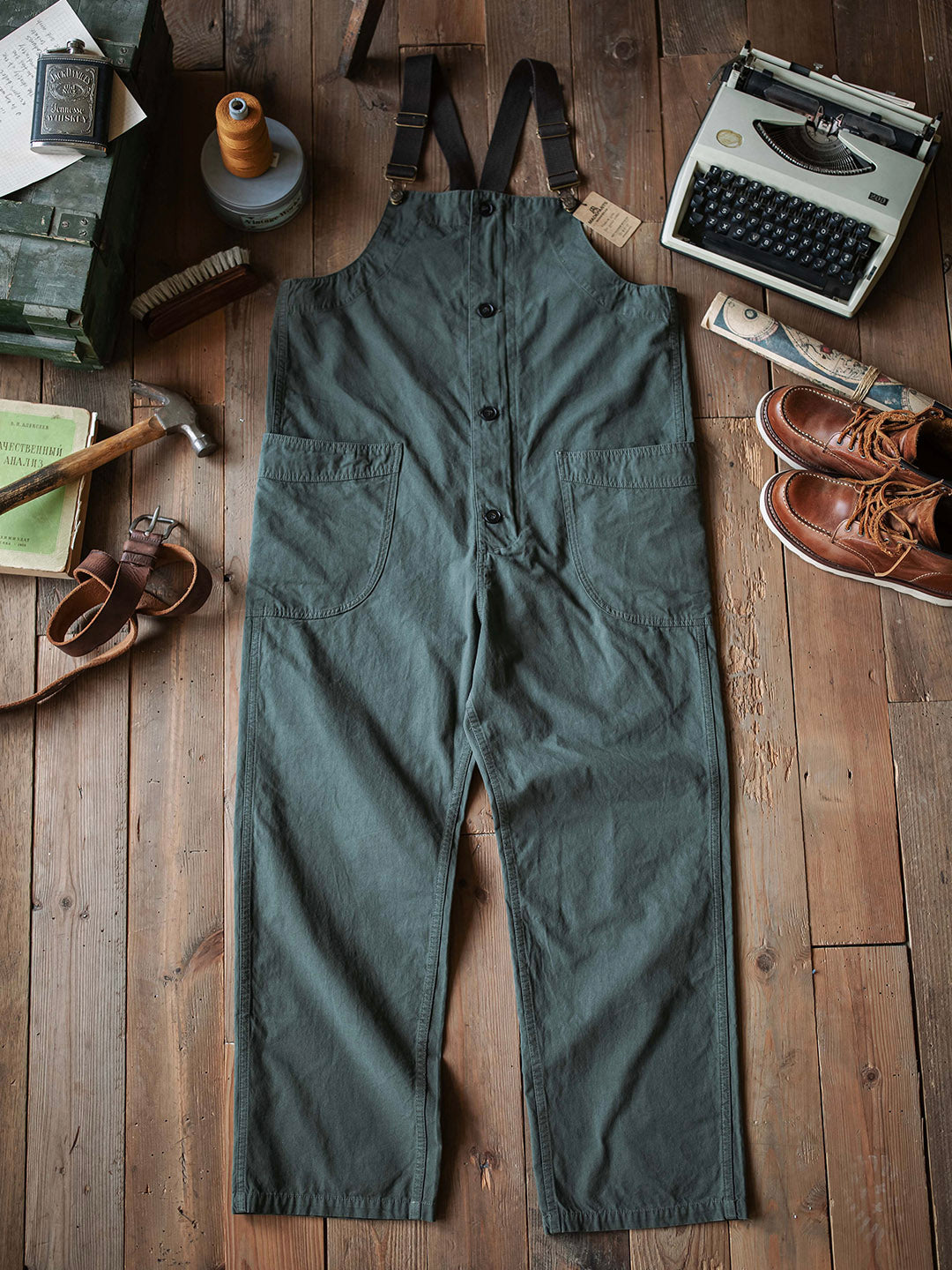 SUENTA Herren Gerundete Patch-Taschen Leichte Canvas Latzhose 8,5 Oz - Overall