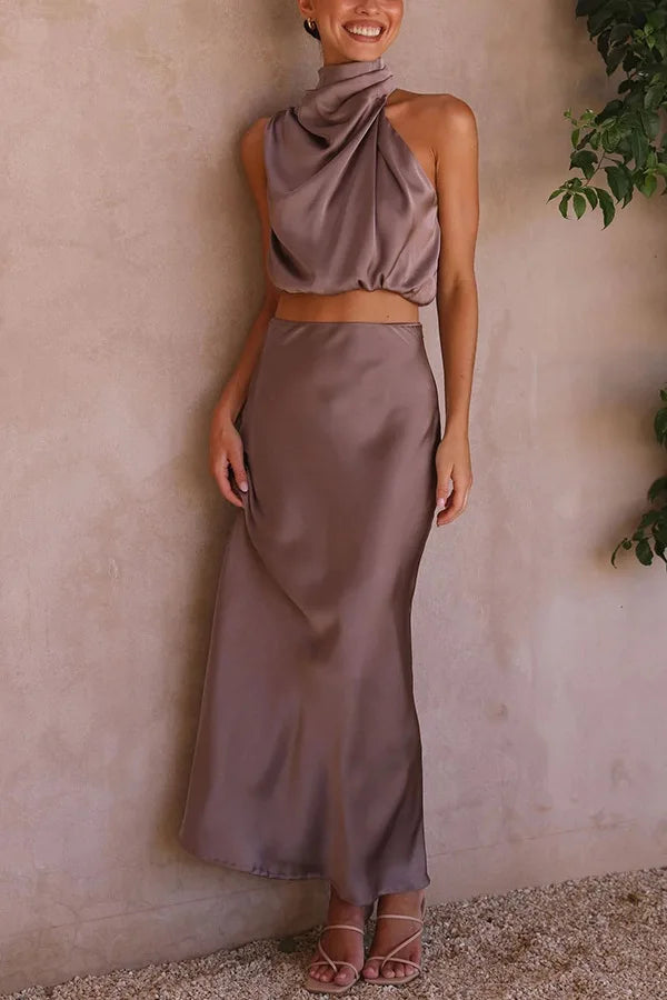 SUENTA Damen Zweiteiler Set – Elegantes Modisches Outfit für Besondere Anlässe Lila
