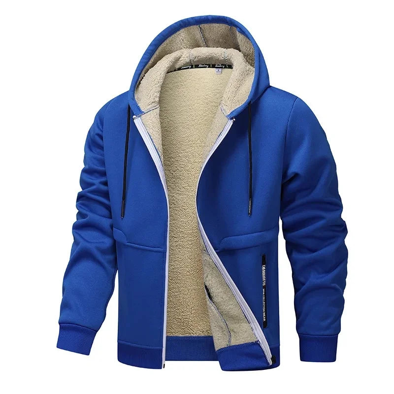 SUENTA Herren Fleece Jacke Winter Lockerer Stil Für Kühle Tage Blau