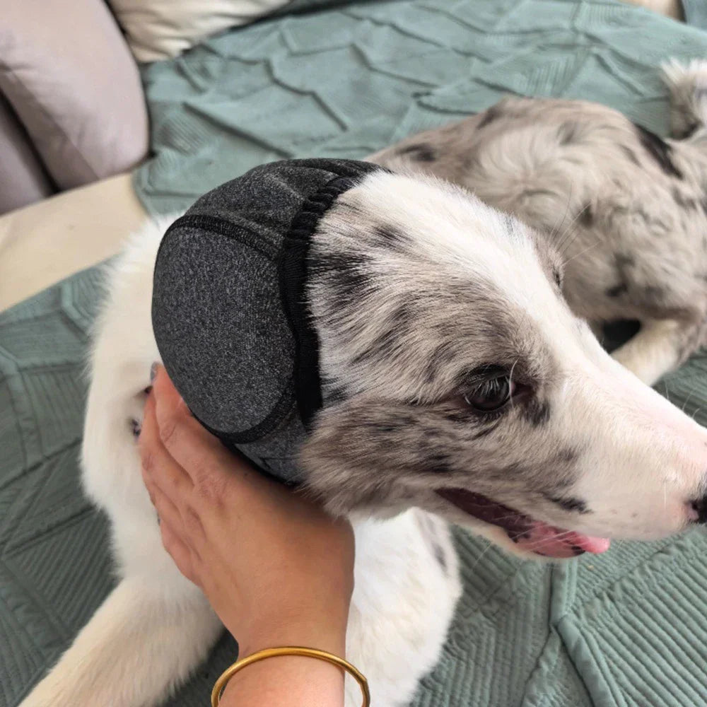 SUENTA Dog Noise Cancelling Ear Muffs & Waterproof Swimming Cap - Soundproof Anxiety Relief Snood, Calming Pet Headgear for Fireworks, Grooming & Thunder