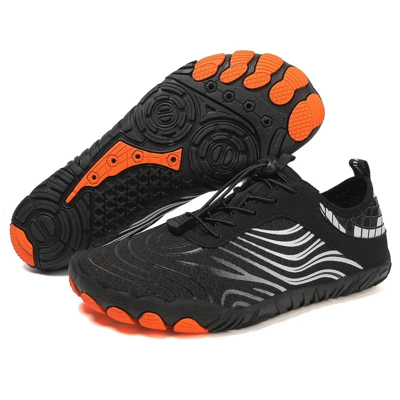 SUENTA Unisex Wasserdicht Barfußschuhe Bewegungsfreiheit Wander Schwarz