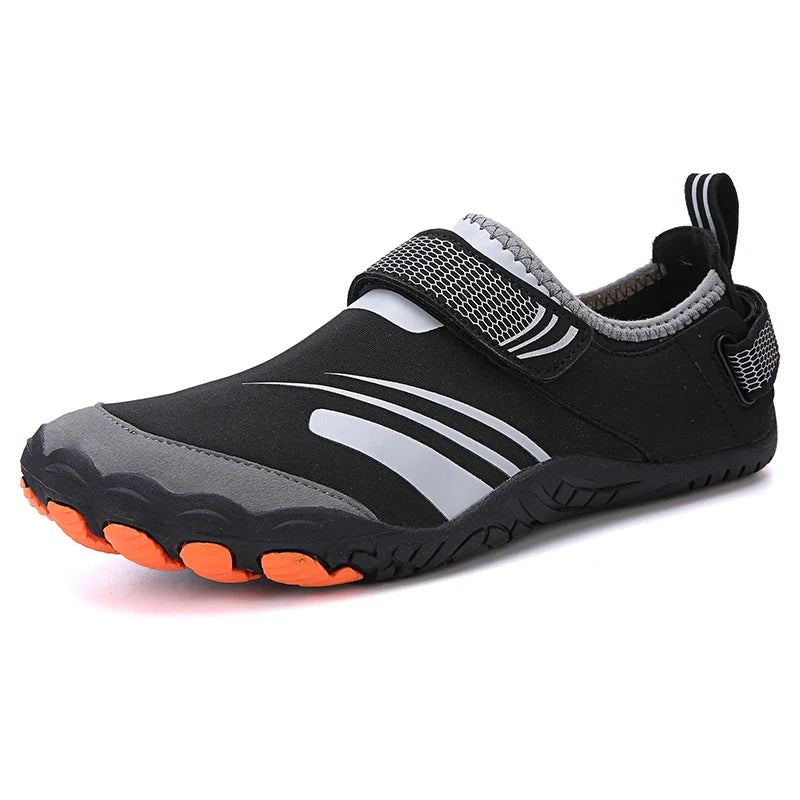 SUENTA Unisex Barfußschuhe Rutschfest Wasserdichte Strand Schwarz Orange