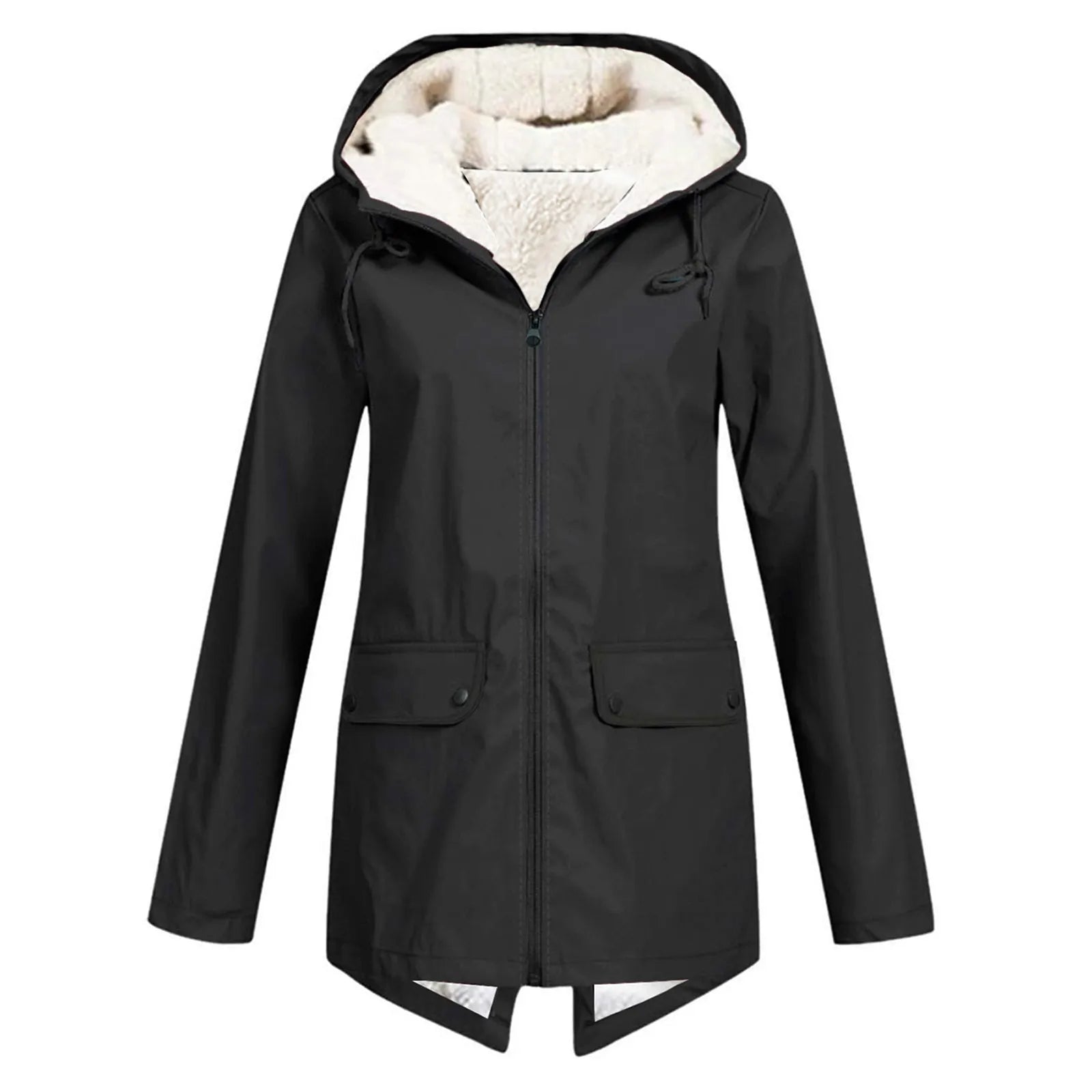 SUENTA Damen Winter Wasserdichter Trenchcoat Mit Kapuze Taschen Schwarz