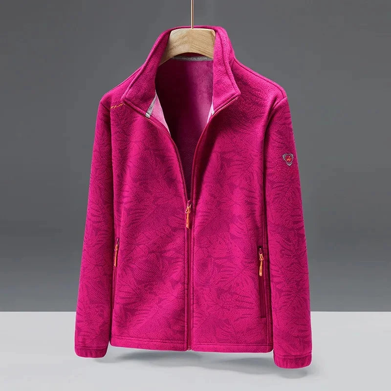 SUENTA Unisex Modische Fleece Jacke Warme Alltag Büro Freizeit Rote Rose (Damen)
