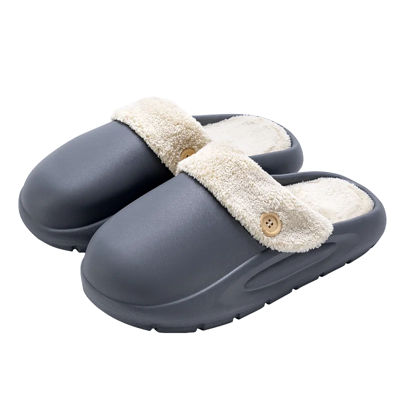 SUENTA Waterproof Winter Plush Slippers for Women & Men - Warm Thermal House Shoes with Detachable Fleece Lining & Anti-Slip Rubber Sole Gray