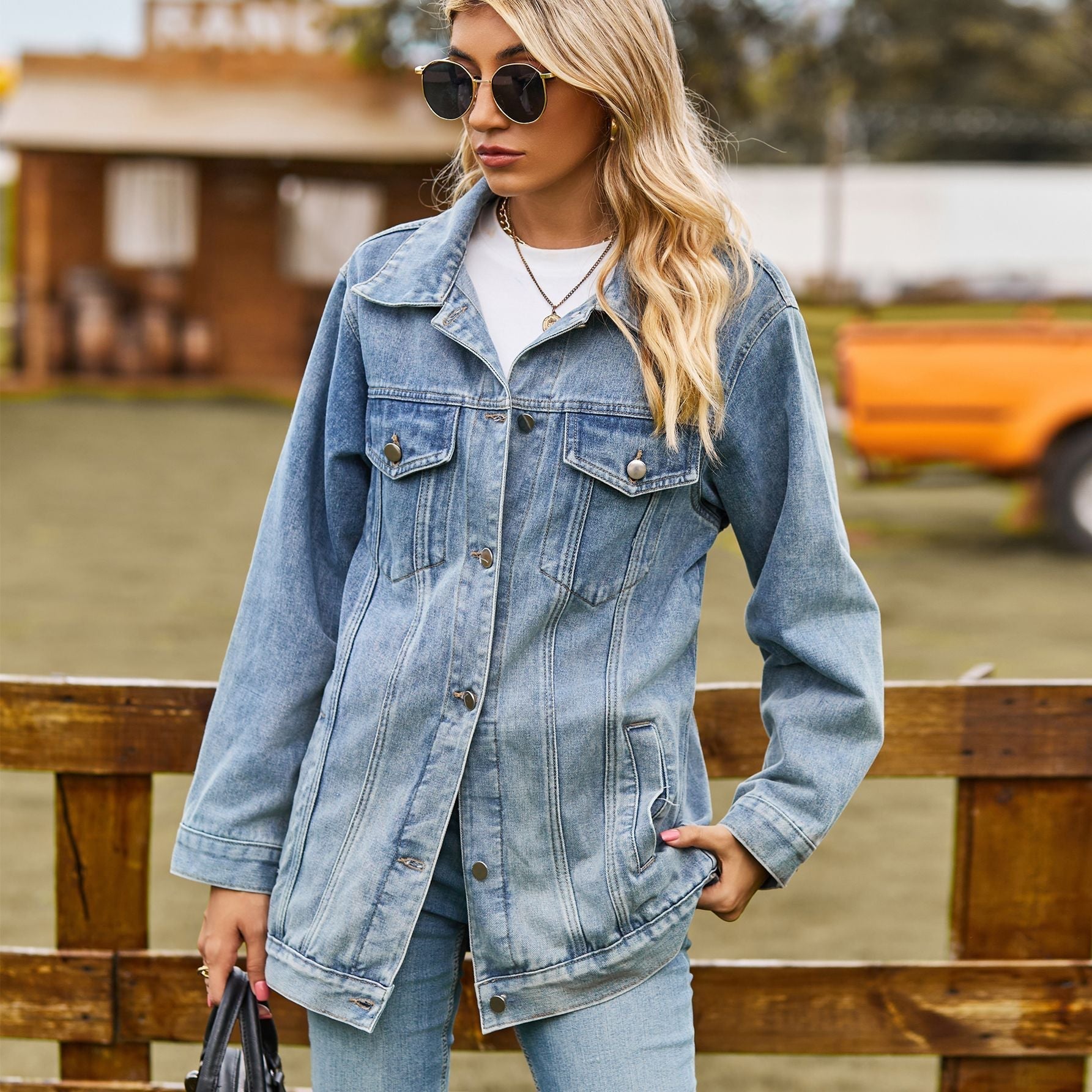 SUENTA Damen Jeansjacke – Denim Jacke mit Knopfverschluss Party