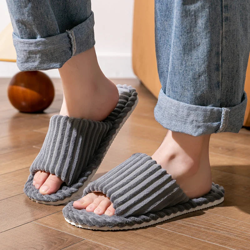 SUENTA Unisex Hausschuhe Mit Offenen Zehen Streifenmuster Wärme