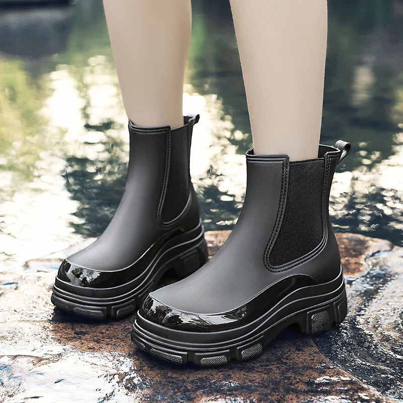 SUENTA Damen Wasserdichte Gummistiefel | Kurzrohr - Winterstiefel Schwarz