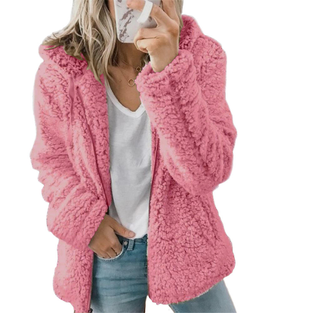 SUENTA Damen Lässiges Kapuze Jacke Warme Lockeren Passform - Winterjacke Damen Rosa