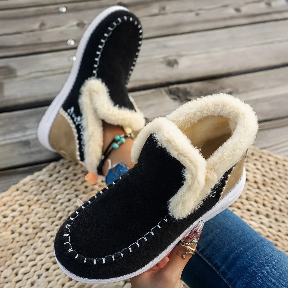 SUENTA Kuschelige Damenstiefel - Winterstiefel Schwarz