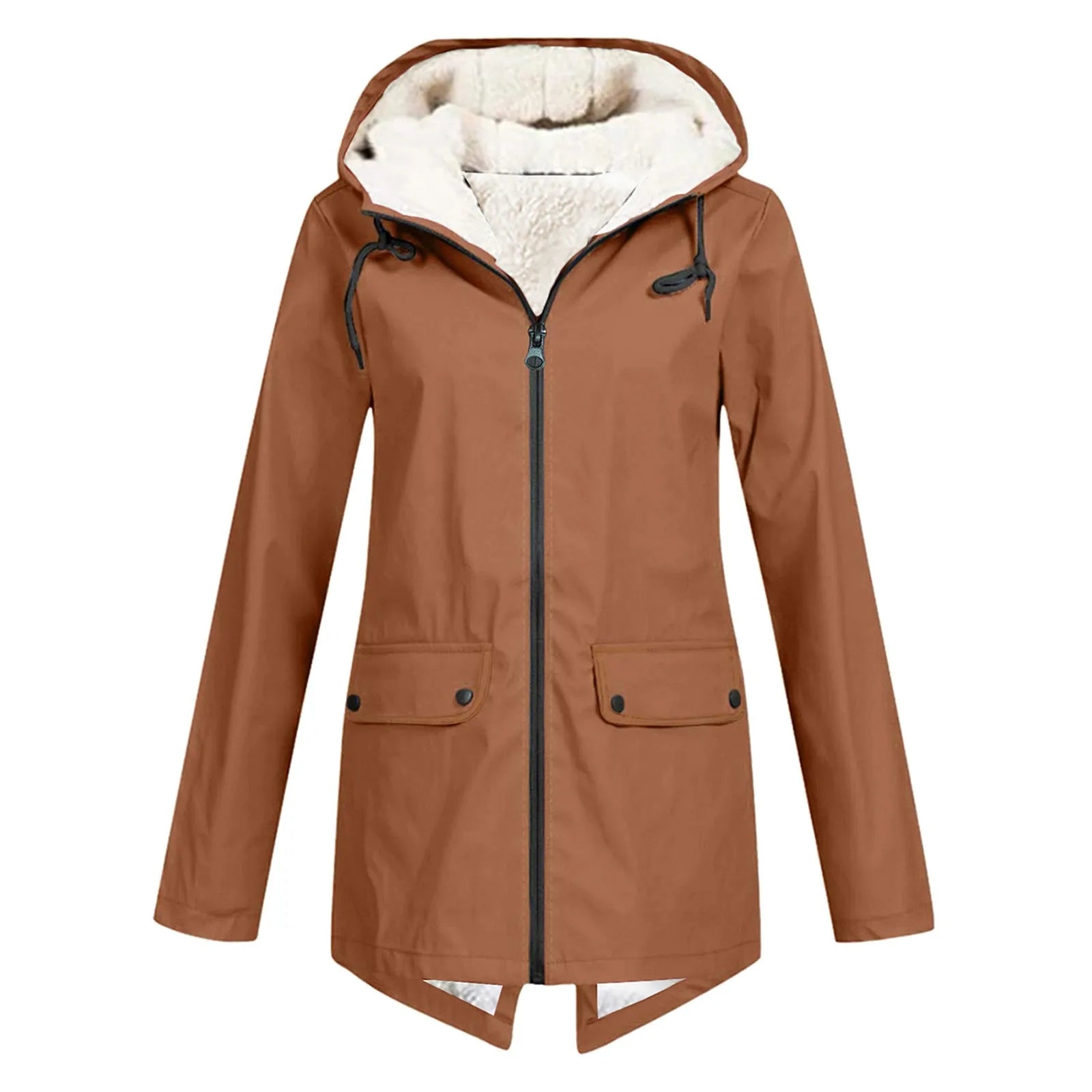 SUENTA Damen Winter Wasserdichter Trenchcoat Mit Kapuze Taschen Khaki