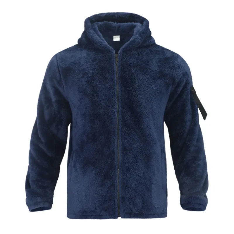 SUENTA Herren Kapuze Fleece Jacke Reißverschluss Taschen Winter Marineblau