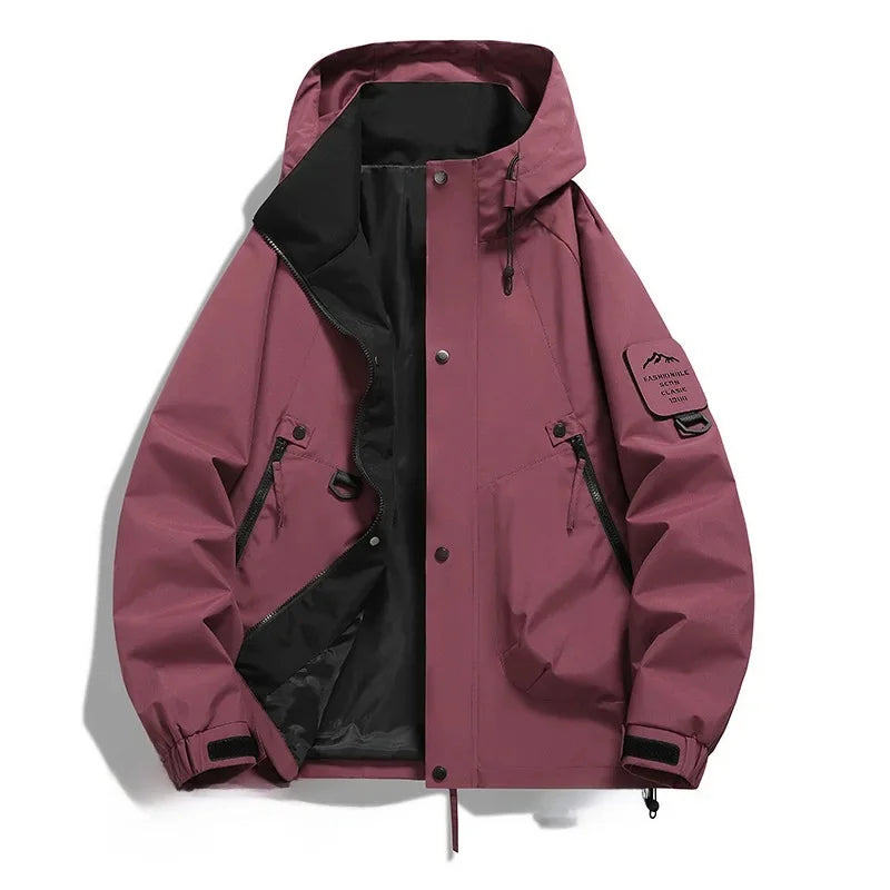 SUENTA Unisex Kapuze Skijacke Mit Langarm Lockere Schnitt Paare Rot