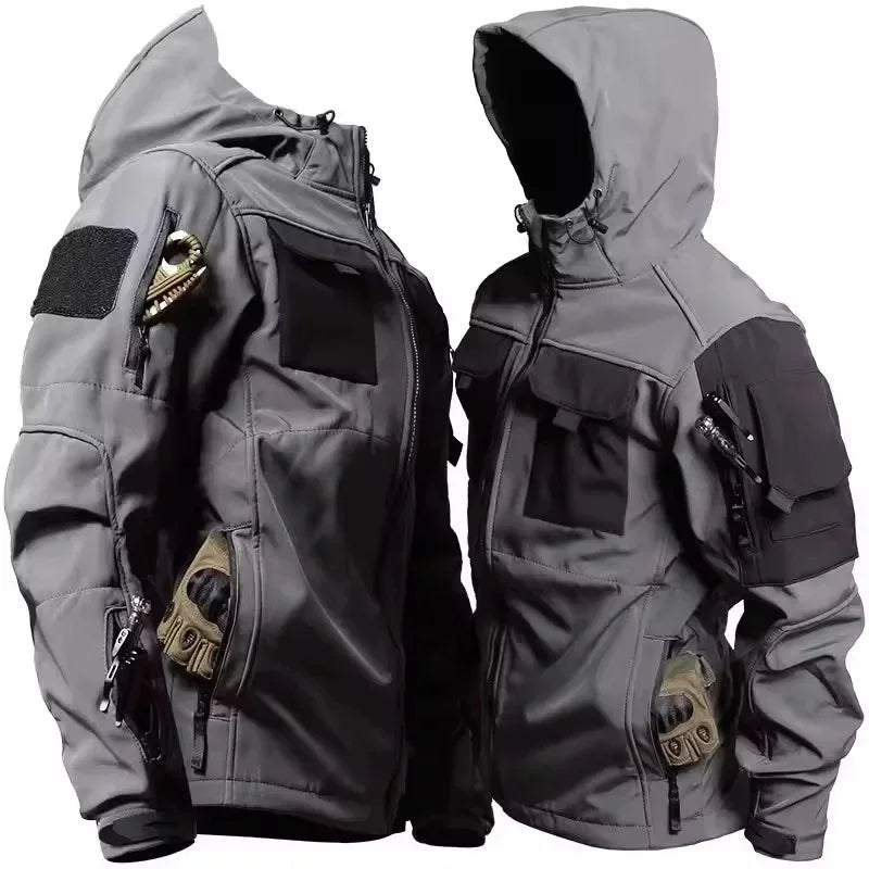 SUENTA Herren Softshell Jacke mit Kapuze Wind und Wetter Taschen Dunkelgrau