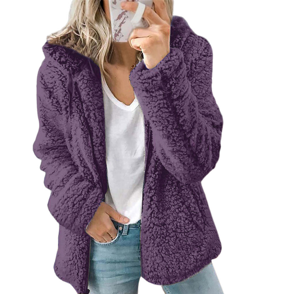 SUENTA Damen Lässiges Kapuze Jacke Warme Lockeren Passform - Winterjacke Damen Lila