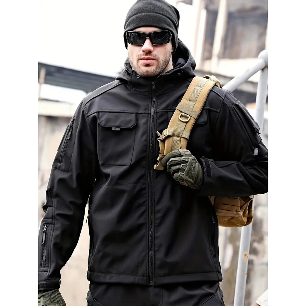 SUENTA Herren Mehreren Taschen Softshell Jacke Mit Kapuze