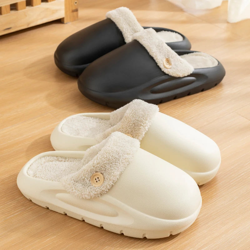 SUENTA Waterproof Winter Plush Slippers for Women & Men - Warm Thermal House Shoes with Detachable Fleece Lining & Anti-Slip Rubber Sole