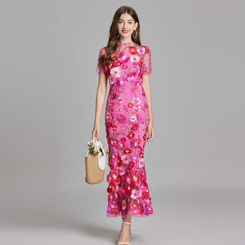 SUENTA Damen Maxi Kleid – Elegantes Ärmelloses Besticktes Kleid Dunkelrosa
