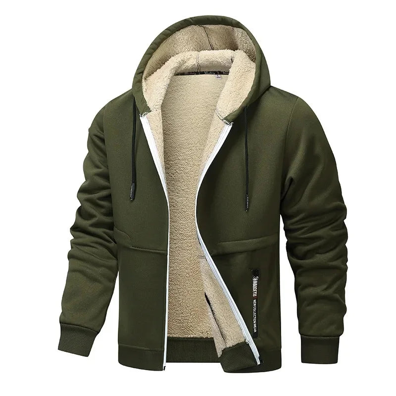 SUENTA Herren Fleece Jacke Winter Lockerer Stil Für Kühle Tage Armeegrün
