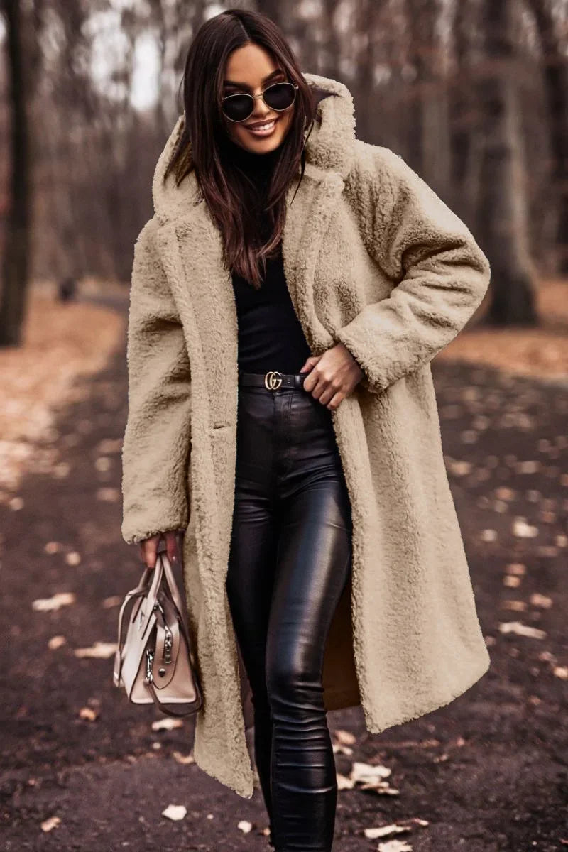 SUENTA Damen Winter Mantel Kapuze Weich Langer Mantel Silhouette - Winterjacke Damen Aprikose