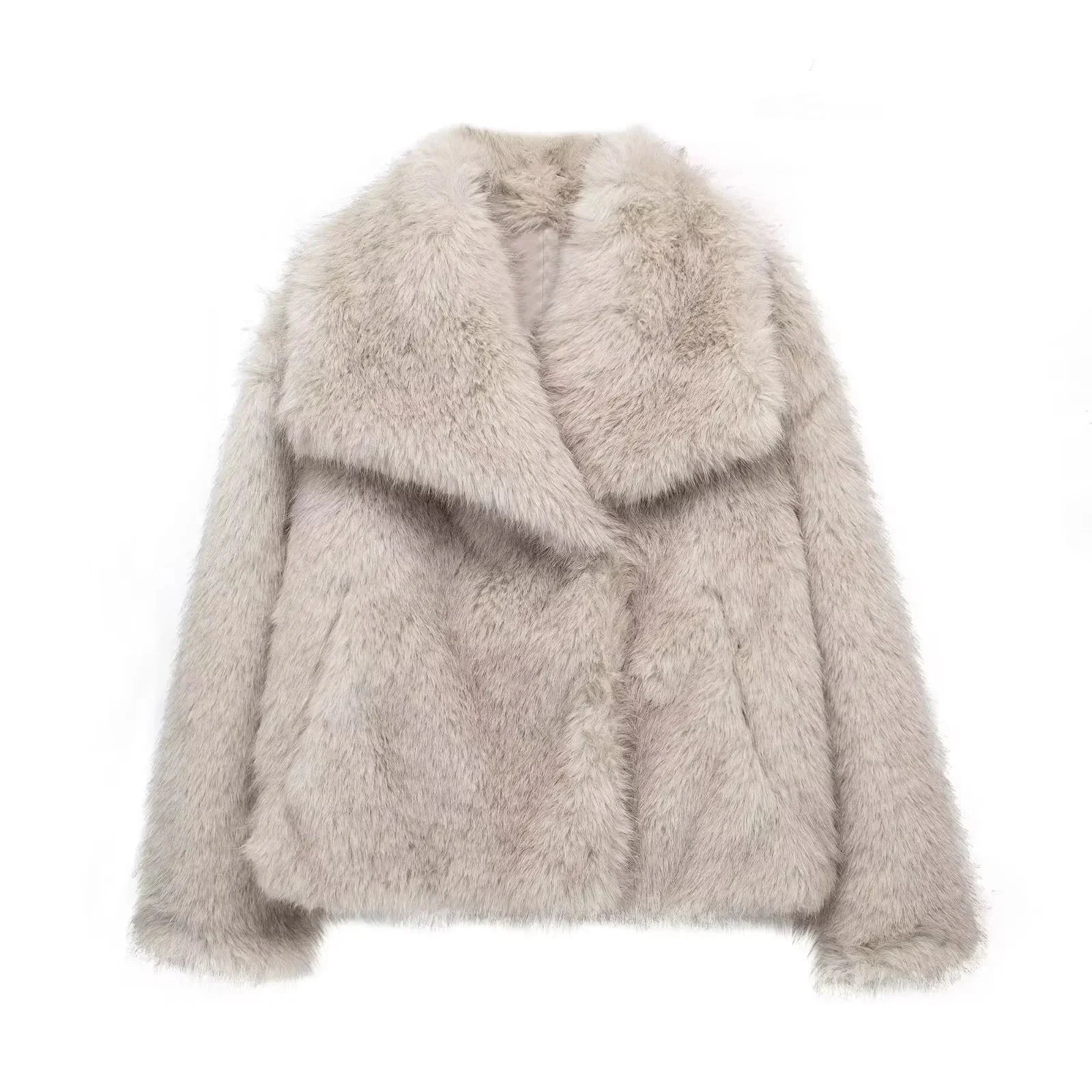 SUENTA Damen Plüsch-Wintermantel aus Kunstfell Wärme Komfort Mantel Beige