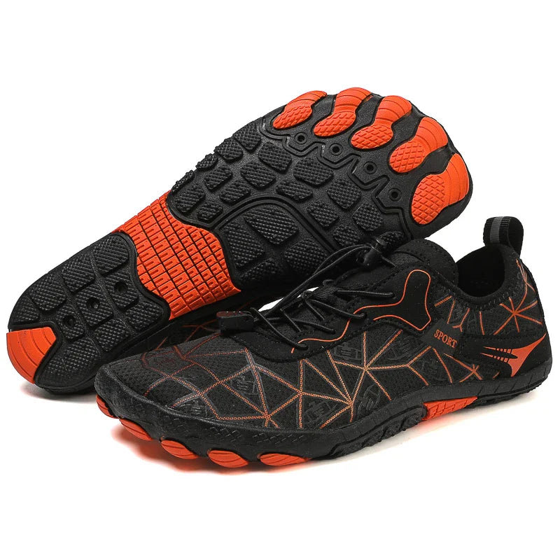 SUENTA Unisex Barfußschuhe Stylische Wasserdicht Strand Wassersport Schwarz