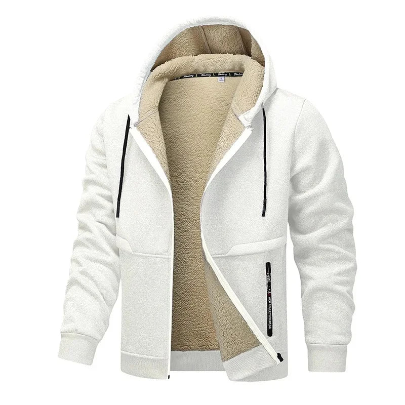 SUENTA Herren Fleece Jacke Winter Lockerer Stil Für Kühle Tage Weiß