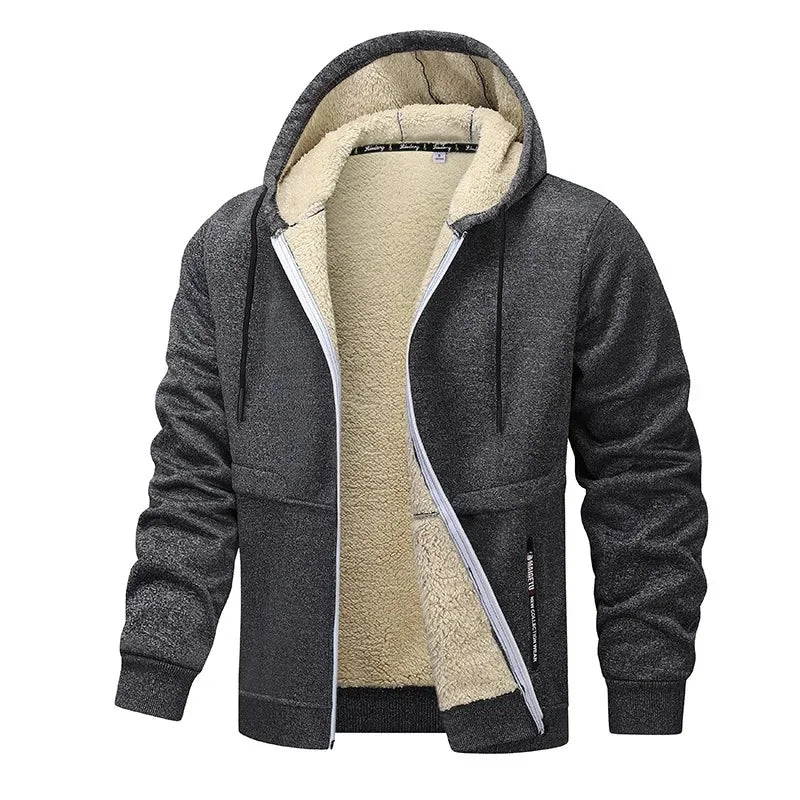 SUENTA Herren Fleece Jacke Winter Lockerer Stil Für Kühle Tage Dunkelgrau