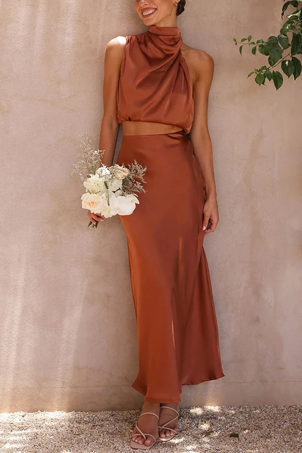 SUENTA Damen Zweiteiler Set – Elegantes Modisches Outfit für Besondere Anlässe Rost