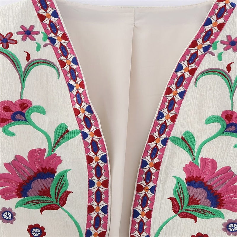 SUENTA Damen Weste Vintage Blumenbestickte Blumenstickerei