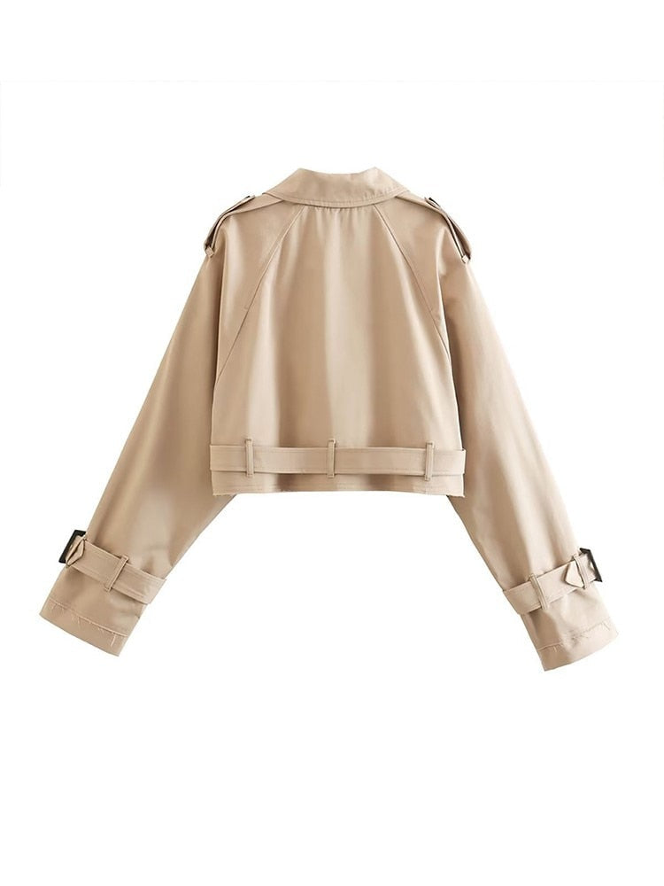 SUENTA Damen Kurzer Beigefarbener Trenchcoat Zweireihiges Design