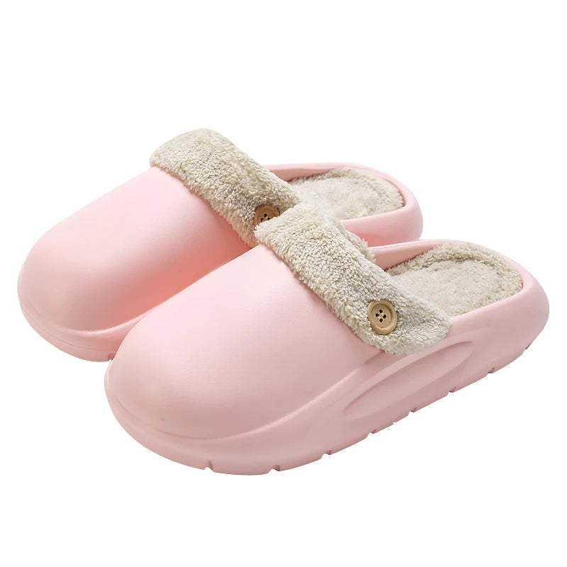 SUENTA Waterproof Winter Plush Slippers for Women & Men - Warm Thermal House Shoes with Detachable Fleece Lining & Anti-Slip Rubber Sole Pink