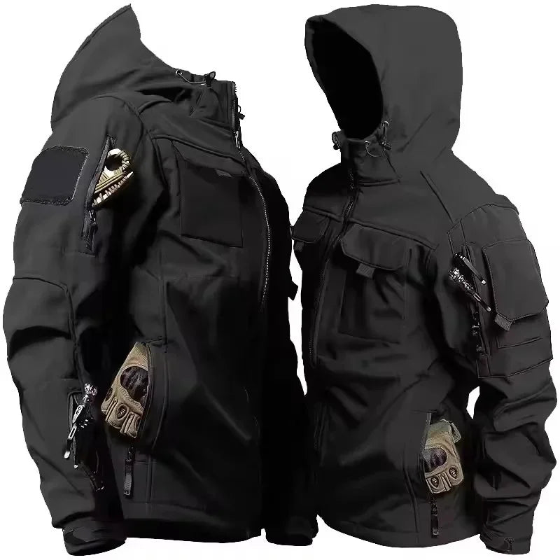 SUENTA Herren Softshell Jacke mit Kapuze Wind und Wetter Taschen Schwarz