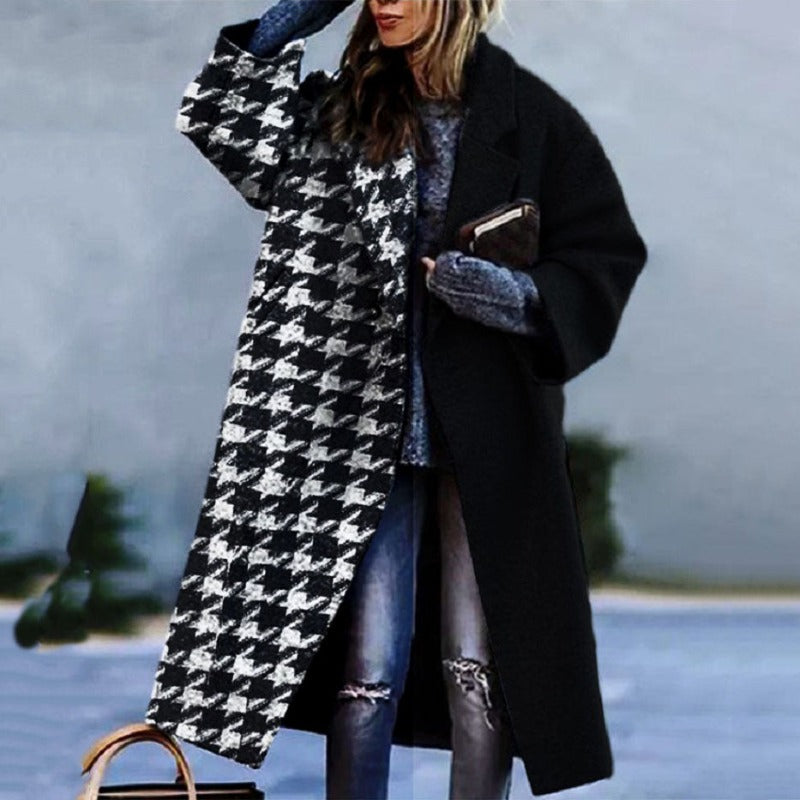 SUENTA Damen Lässiger Herbst Lang Mantel Warme Eleganz Herbsttage - Winterjacke Damen Schwarz