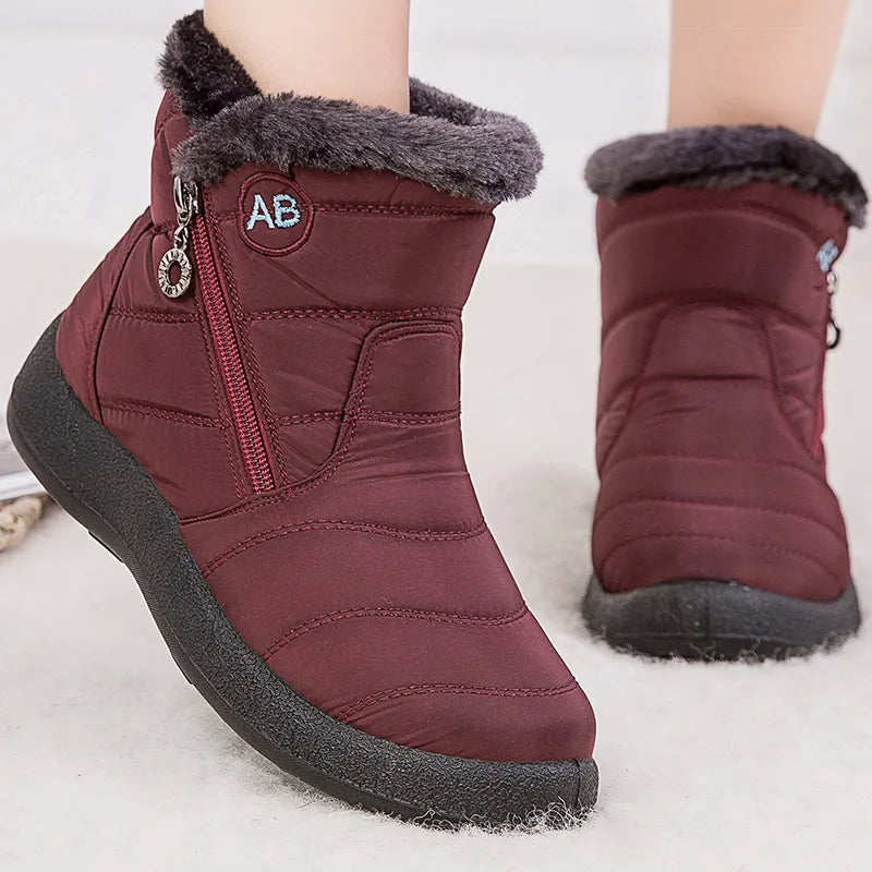 SUENTA Damen Winter-Schneestiefel Design Für Schnee Alltag - Winterstiefel Weinrot