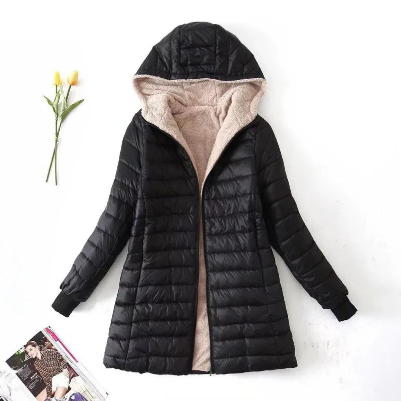 SUENTA Santana Damen Fleecejacke - Warm mit Kapuze für den Winter Schwarz