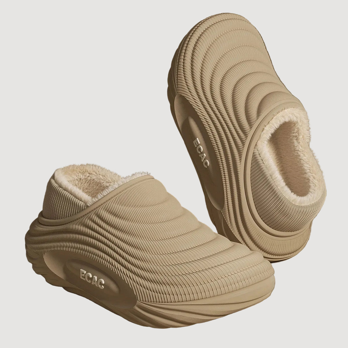 SUENTA Waterproof Cotton Slippers for Couples - Warm Winter House Shoes with Thick Fleece Lining & Non-Slip Waterproof Sole for Men & Women Khaki