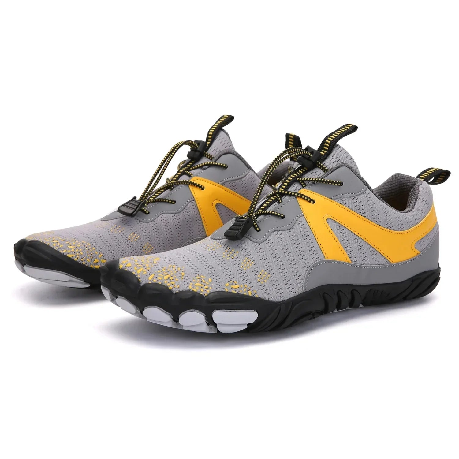 SUENTA Unisex Flache Barfußschuhe Wasserdichte Fünfzehige Aufbau Grau Gelb 39