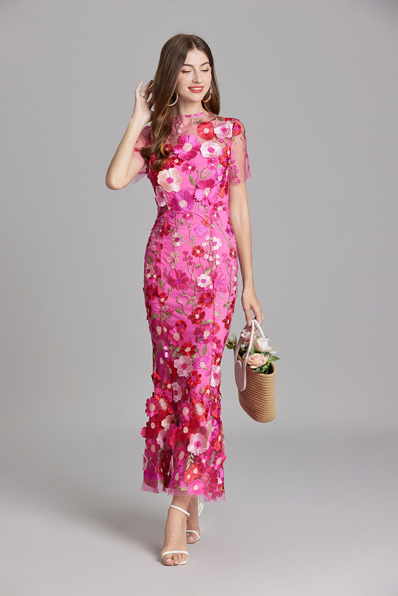 SUENTA Damen Elegantes Maxi-Kleid - Ärmellos und bestickt