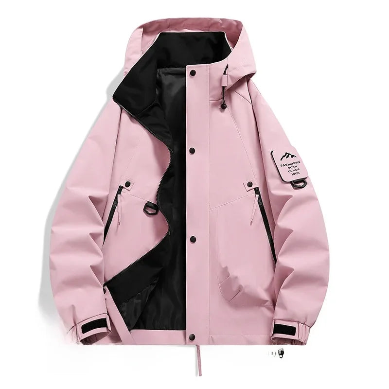 SUENTA Unisex Kapuze Skijacke Mit Langarm Lockere Schnitt Paare Rosa