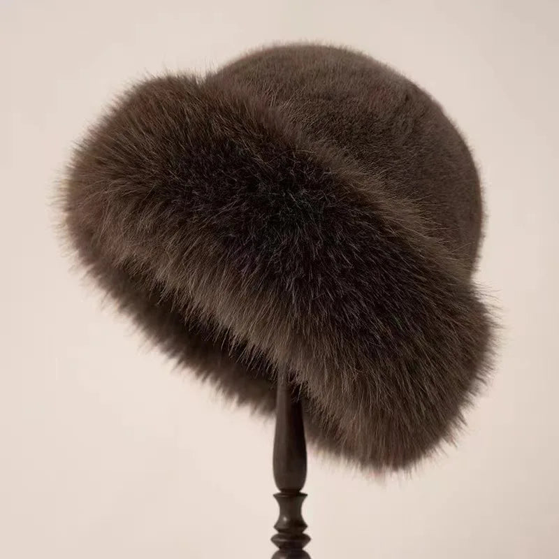 SUENTA Elegante Kunstfell Wintermütze Stilvollen Modisch Kunstfell Braun